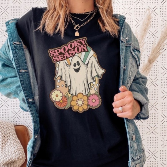 Spooky Season | Boho Ghost Halloween Flower Fall T-Shirt - Picture 3 of 7